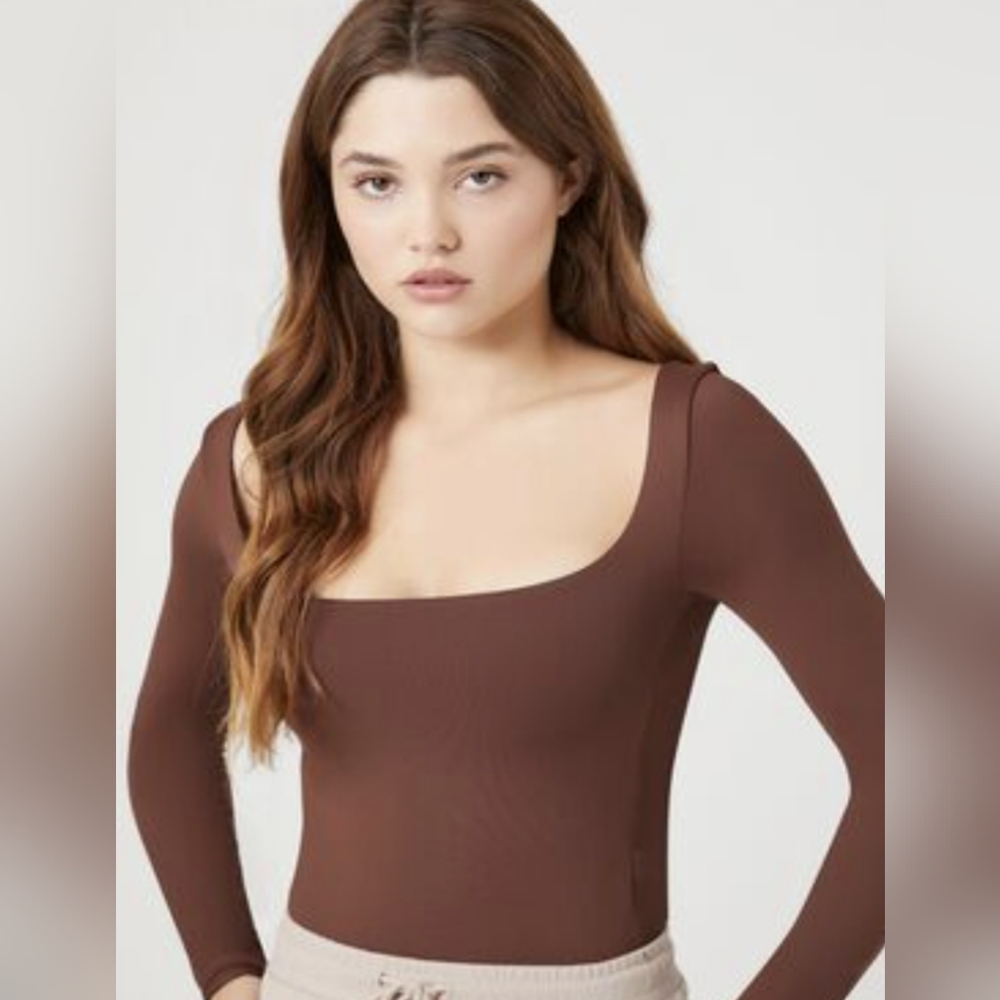 Forever 21 long sleeve brown cotton bodysuit